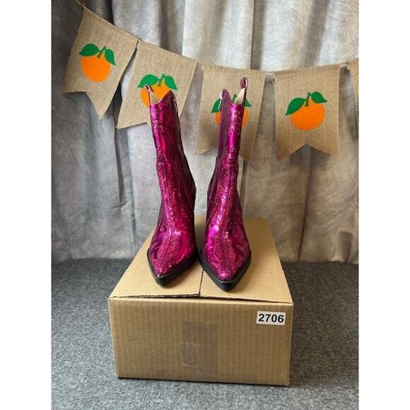 Azalea Wang Merril Sequin Pink Fuchsia Western Boots Size 7.5 - Picture 9 of 9